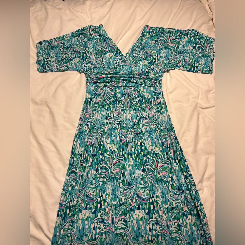 Beautiful Lilly Pulitzer Teal and Pink Patterned Maxi Dress